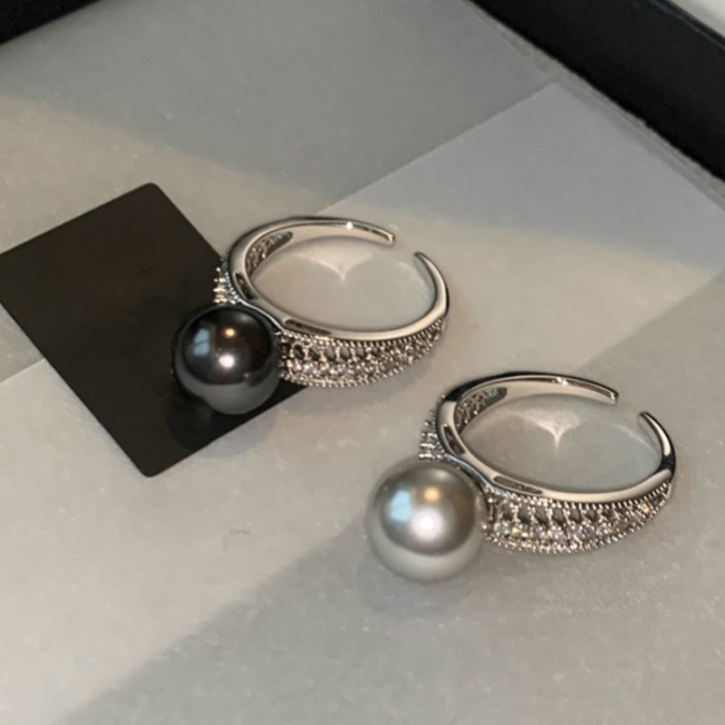 Korean Style Black Pearl Open Index Finger Ring Women'S Fashion Light Luxury Exquisite Niche Design Advanced Unique Ring - Image 3